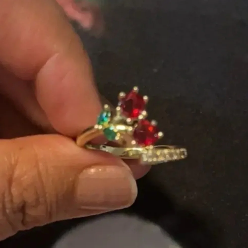 Vintage Gold Band and Ruby Gemstone Ring Cherry Adjustable Size